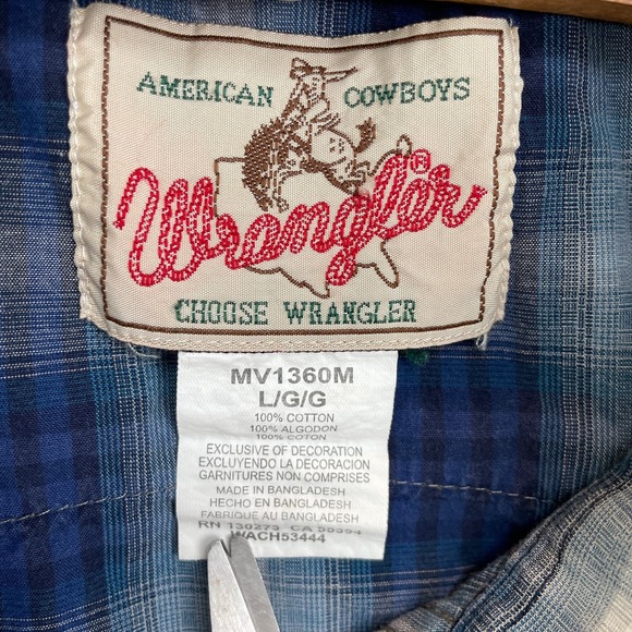 Vintage Wrangler Women’s American Cowboys Plaid Snap Western Shirt Sz L Blue - Picture 5 of 12